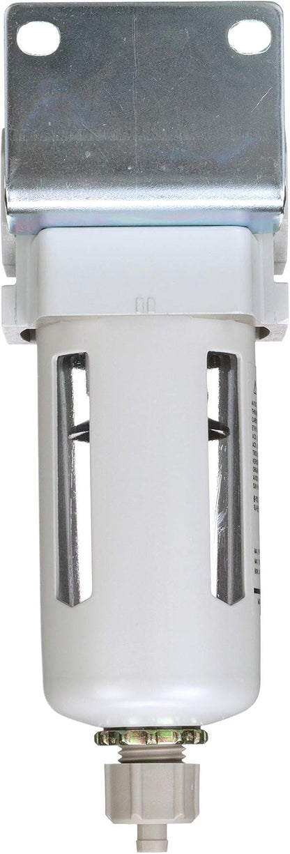 PneumaticPlus SAF300-N03B Compressed Air Particulate Filter 3/8" NPT, 10 Micron, Poly Bowl, Manual Drain, Bracket