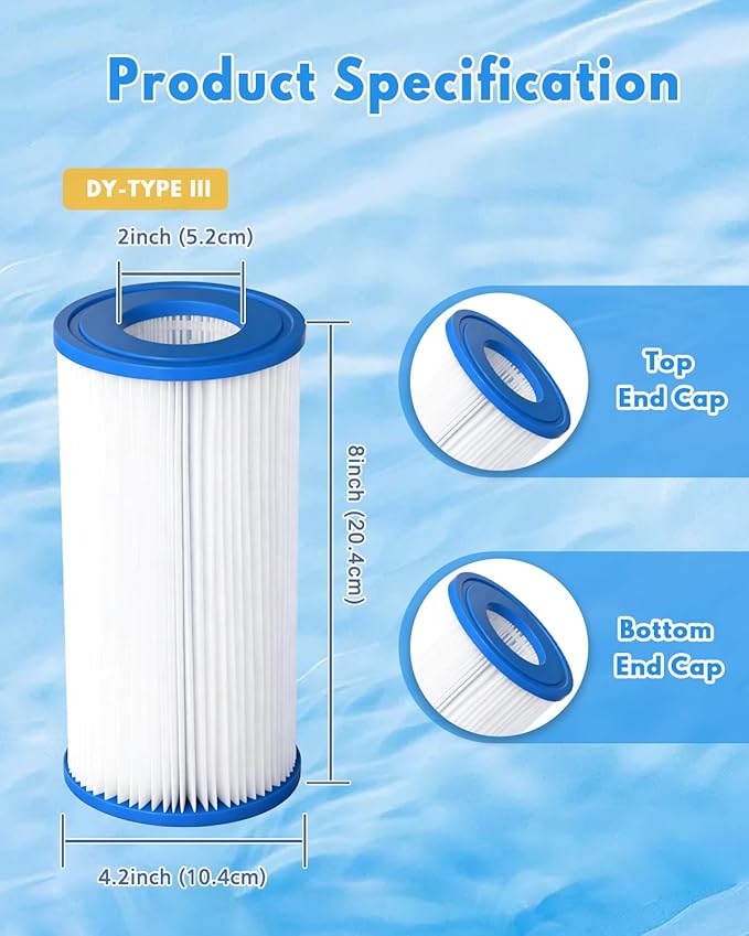 Pool Filter Cartridge for Type A or C,2 Pack Compatible with 29000E/59900E Aboveground Pools,Type A/C Reusable Swimming Filter for 1000/1500/530 GPH Filter Pump
