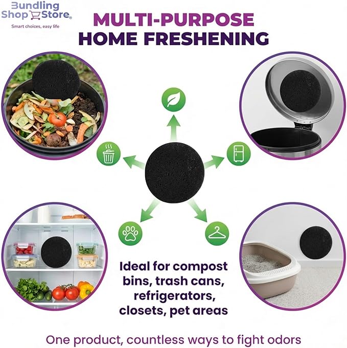 Activated Charcoal Odor Absorber- (NO Adhesive) for Trash can lids Pack of 10 Filters for composters, Trash cans, Kitchens and Recycling Areas, pet Litter Boxes
