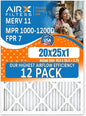 20x25x1 Air Filter MERV 11 Rating, 12 Pack of Furnace Filters Comparable to MPR 1000, MPR 1200, FPR 7, High Efficiency 12 Pack of Furnace Filters Made in USA by AIRX FILTERS WICKED CLEAN AIR.