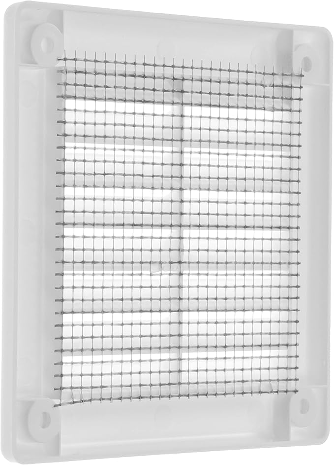 Repa Market 4 x 4 Inch (Outer) White Square Air Vent Cover - Pack of 2 Plastic Fresh Air Intake Vent - AC Cover with Nylon Mesh Screen, Wall, Ceiling HVAC Return Air Register, Modern Soffit Vents