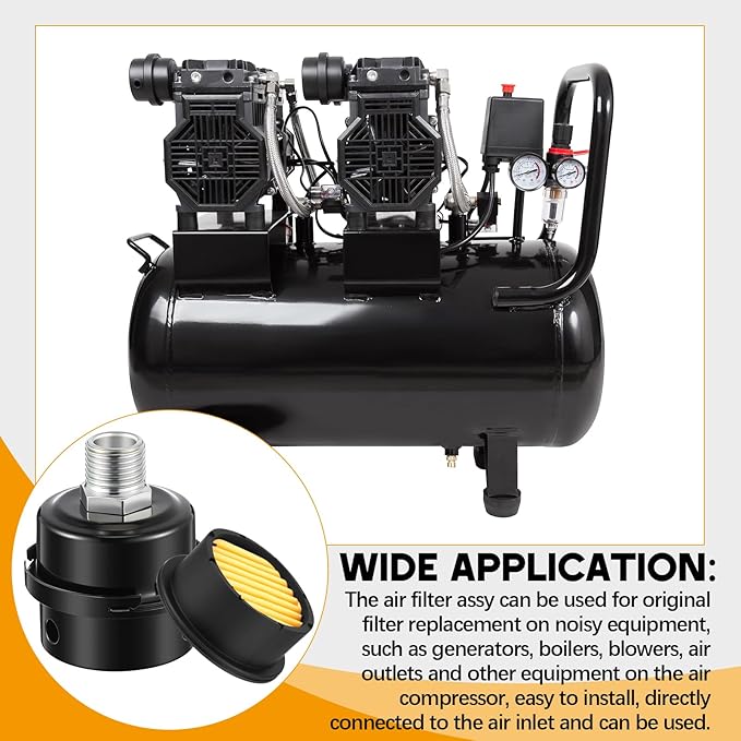 4 Pack Air Compressor Silencer, 1/2'' Air Compressor Intake Filter Silencer and 20mm Filter Noise Muffler Replacement Parts