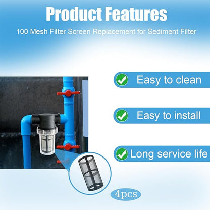 4-Pack Stainless Steel Screen Made for Garden Hose Filter, Black 100 Mesh Pressure Washer Filter Accessory Compatible with Hose Sediment T Strainer