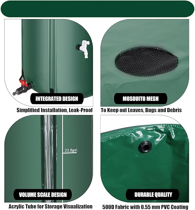 THUNDERBAY 60 Gallon Collapsible Rain Barrel, Portable Rain Barrels to Collect Rainwater from Gutter, Rainwater Collection System, Water Storage Tank Catcher Container with Filter Spigot