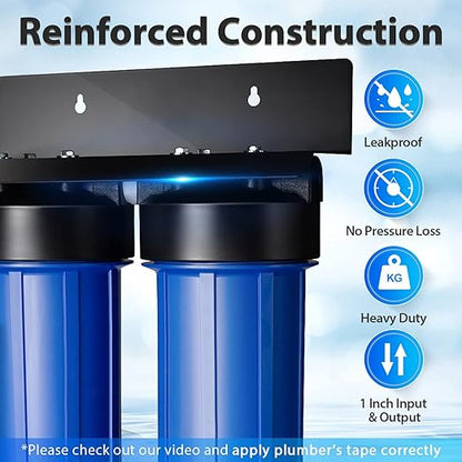 iSpring Whole House Water Filter System, Highly Reduces Iron, Manganese, Chlorine, Taste, Odor, 2-Stage Whole House Water Filtration System, Model: WGB22BM, 1" NPT Inlet/Outlet