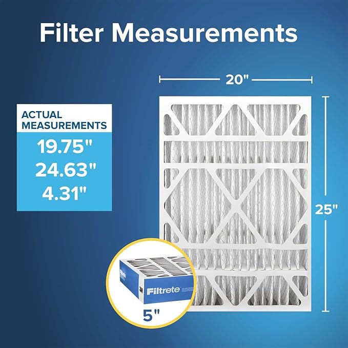 Filtrete 20x25x5 (SlimFit) AC Furnace Air Filter, MERV 13, MPR 1900, Premium Allergen, Bacteria & Virus, Electrostatic Air Cleaning Filter, 2-Pack (Actual Size 19.63x24.75x4.31 in)