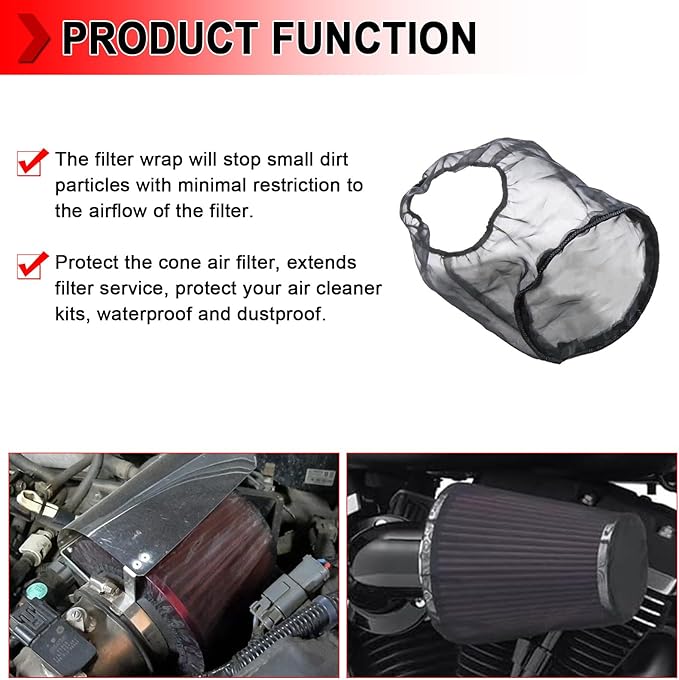 Universal Air Filter Cover, Air Filter Wrap for Motorcycle Car Air Intake Filter Protective Cover Dustproof Waterproof Universal Accessories (Filter S), Pack of 6
