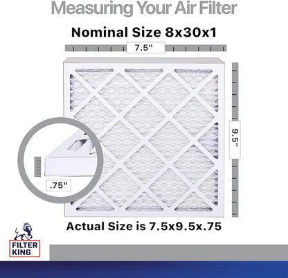 Filter King 8x30x1 Air Filter | 4-PACK | Carbon MERV 8 HVAC Pleated A/C Furnace Filters | MADE IN USA | Actual Size: 7.5 x 29.5 x .75"