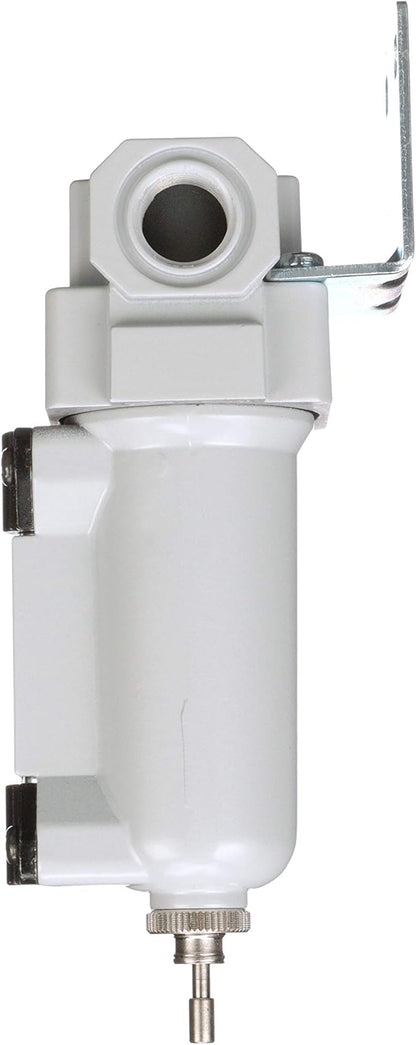 PneumaticPlus SAFD200-N02B-MEP Miniature Compressed Air Coalescing Filter, 0.01 Micron 1/4" NPT - Metal Bowl, Manual Drain, Bracket