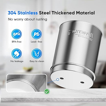 Purewell 3-Stage 0.01μm Ultra-Filtration Gravity Water Filter System, NSF/ANSI 42&372 Certification, 304 Stainless Steel Countertop System with 2 Filters and Stand, Reduce 99% Chlorine, 2.25G, PW-OB