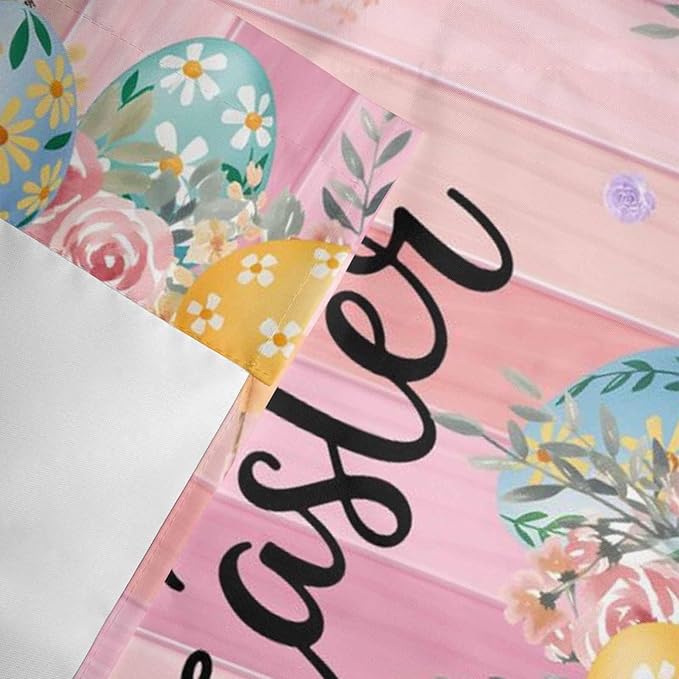 Easter Curtain Valances for Windows, Kitchen Valance Window Treatment, Spring Rabbit Eggs Flowers Flags Leaves Wood Grain Light Filtering Block Curtains for Bathroom/Bedroom/Living Room 42'' x 18''