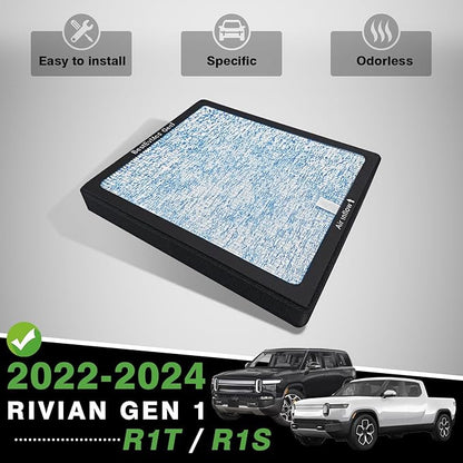 BestEvMod H14 Air Filter Gen1 Compatible with Rivian R1T & R1S 2022 2023 2024 Replacement Air Filter HEPA H14 Activated Carbon Accessories Fit G1 ONLY
