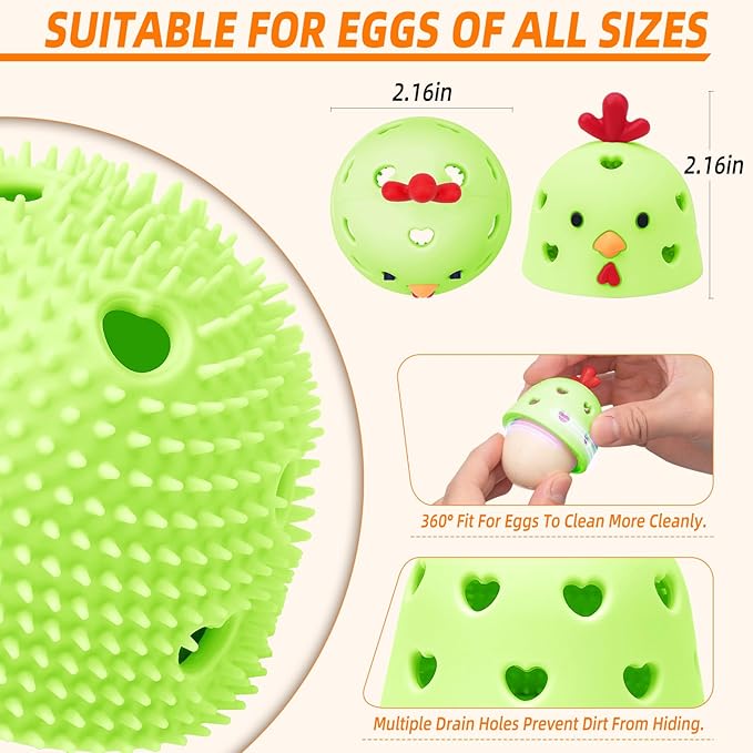 Egg Brush Cleaner, Egg Scrubber Tool for Fresh Eggs, Egg Washer Cleaner Scrubber, Easter Gifts Creative Chicken Shape Egg Wash Brush Silicone Washing Egg Tool - Green