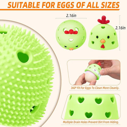 Egg Brush Cleaner, Egg Scrubber Tool for Fresh Eggs, Egg Washer Cleaner Scrubber, Easter Gifts Creative Chicken Shape Egg Wash Brush Silicone Washing Egg Tool - Green