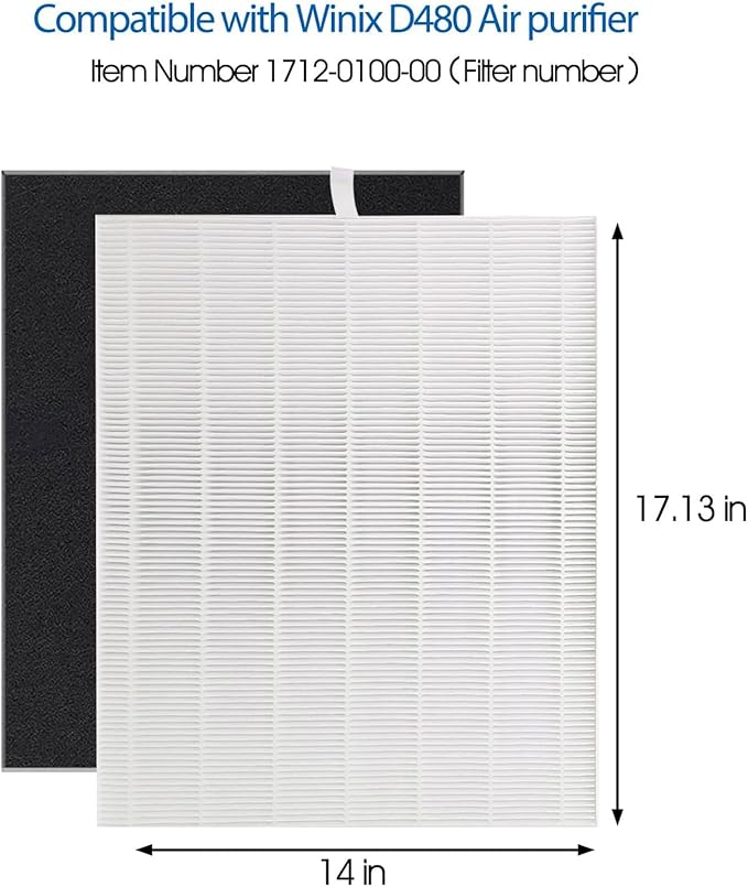 D480 True HEPA Replacement Filter D4, Compatible with Winix D480 Air Purifier, Compare to D4 Filter, Item Number 1712-0100-00, 1 H13 True HEPA Filters + 4 Activated Carbon Pre-Filters