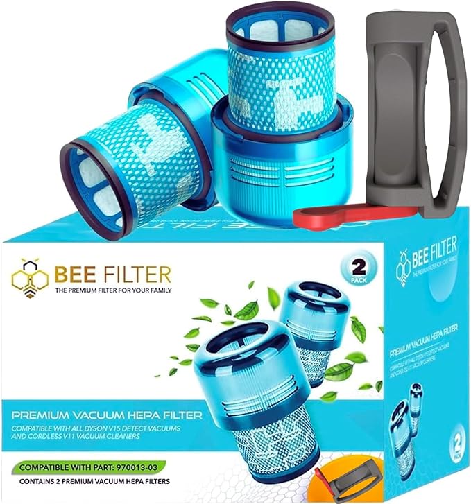 Dyson V15 Filter, 2-Pack Premium True HEPA Replacement Filters Compatible with Dyson V15, V11 Animal, V11 Completed/Absolute, V15 Absolute/Submarine, V11 Filter with Trigger Clamp, Part no. 970013-02