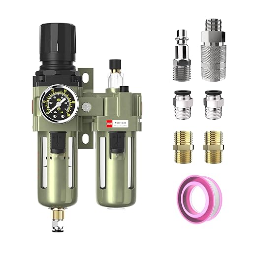 NPT 3/8" Air Regulator with Gauge,Air Compressor Water Separator with Accessories,Pneumatic Compressed Air Filter Pressure Oil Trap(AC3010-03)