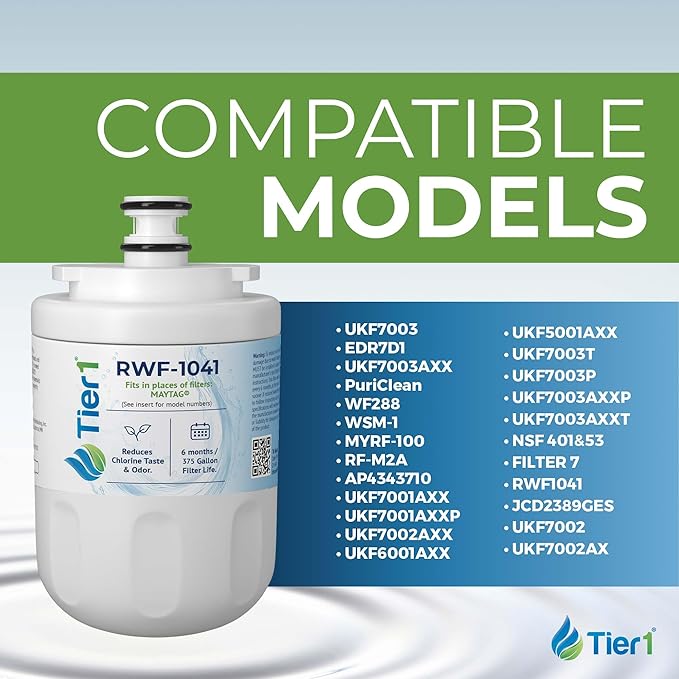 Tier1 RWF1041 UKF7003 Refrigerator Water Filter | Replacement for EDR7D1, UKF7002AXX, UKF7003AXX, WSM-1, WF288 Fridge Filter - Up to 12 Months Supply | Easy Install | Great Tasting Water & Ice (2-pk)