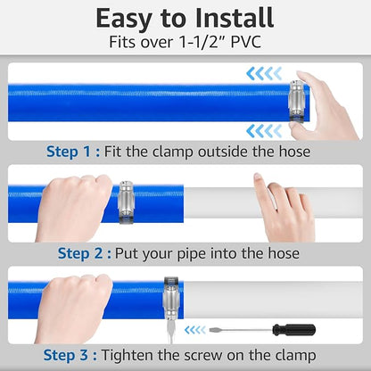 1.5" x 100 FT Pool Backwash Hose, Heavy Duty PVC Discharge Hose, Lay Flat Discharge Hose with 2 Clamps, Pool Drain Hoses for Inground Pools, Pool Filter, Weather and Burst Resistant, 6 Bar