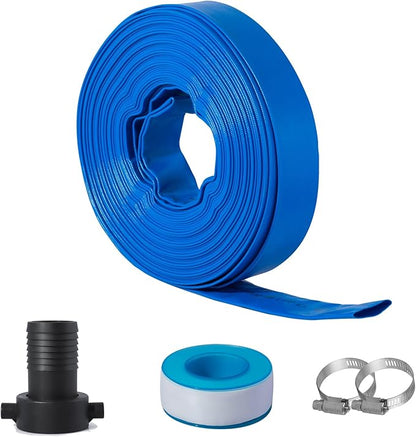 Eastrans 1 1/2 in x 50 ft Pool Backwash Hose Kit with Female NPT Adapter, Heavy Duty Discharge Pump Hose for Swimming Pool,Reinforced Pool Drain Hose with 2 Clamps and Thread Seal Tape,6 Bar