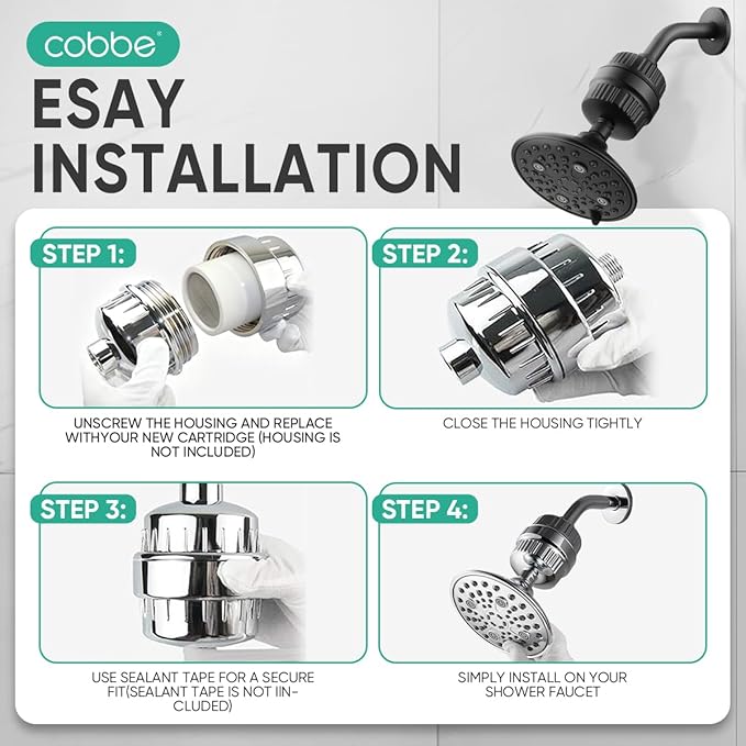 Cobbe HD HEAVY DUTY High Output Shower Filter 2 Pack – 99% REMOVAL Shower Head Filter for Hard Water, Heavy Metals, Chlorine and Harmful Substance, Improve your skin and hair - Black