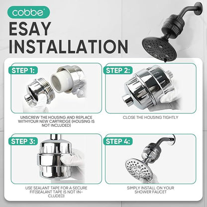 Cobbe HD HEAVY DUTY High Output Shower Filter 2 Pack – 99% REMOVAL Shower Head Filter for Hard Water, Heavy Metals, Chlorine and Harmful Substance, Improve your skin and hair - Black