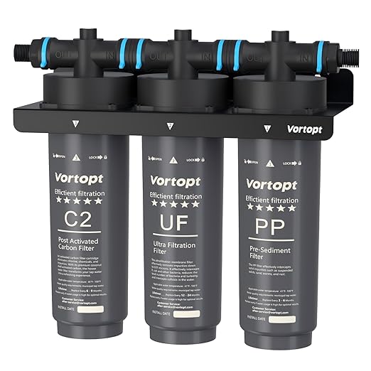 Vortopt Under Sink Water Filter,NSF Certificated Under Sink Water Filtration System,with Flow Rate of 0.53 GPM,F02-C2/UF/PP Filter for Cleaner Tap Water,Black.