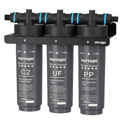 Vortopt Under Sink Water Filter,NSF Certificated Under Sink Water Filtration System,with Flow Rate of 0.53 GPM,F02-C2/UF/PP Filter for Cleaner Tap Water,Black.