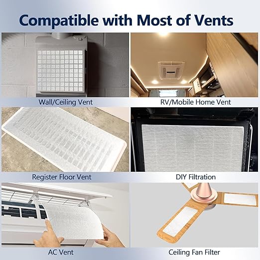 MERV 8 Air Vent Filters, 20" x 140"Cut to Fit Air Filter Material (100+ Filters),Electrostatic Triple Vent Filter for Floor, Ceiling, HVAC Furnace Vents, Includes 48 Adhesive Hook Tape