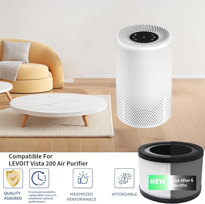 2 Pack Vista 200 Replacement Filter Compatible with LEVOIT Vista 200 and Vista 200-RF Air Purifier, High-Efficiency 3-in-1 True H13 HEPA Activated Carbon Filter