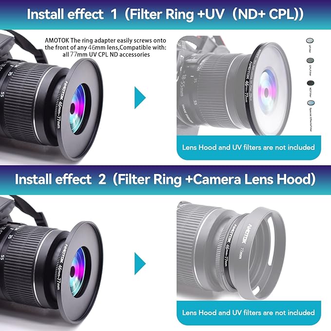 46mm Lens to 77mm Camera Lens Adapter,46mm to 77mm Filter Step-Up Adapter Ring,Compatible All 77mm Filter Accessory