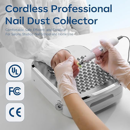 Makartt Cordless Nail Dust Collector: Rechargeable Fan Nail Vacuum with 4000RPM Adjustable Suction, Reusable Filter, 5H Battery, Portable Quiet Dust Extractor for Home Acrylic Gel Dip Powder, Sylvee