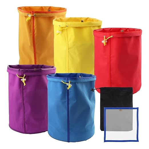 5 Pack 5 Gallon Filter Bags, 25-220 Micron Oxford Cloth All-Mesh Filter Bags with Color Coding System, Adjustable Drawstring Reusable Filter Bags for Fruit Juice Extraction, Soy Products, Home Kitchen