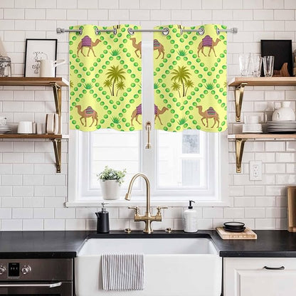 2 Panel Kitchen Cafe Curtains, Desert Sand Camels Sunlight Filtering Nature Air Through, Window Decor Tier Curtains for Living Room 55W x 39L inch Palm Trees Tropical Plants Polka Dot Yellow
