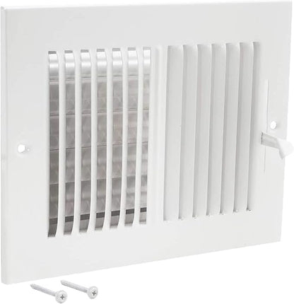 EZ-FLO 8 x 6 Inch (Duct Opening) Air Vent Cover for Wall or Ceiling, Two-Way Ventilation Register, Solid Steel HVAC Register Cover, White, 61661