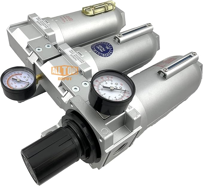 1" NPT SUPER DUTY Industrial Grade Filter Regulator Coalescing Desiccant Dryer System For Compressed Air Lines, Metal Bowls, Great For Paint Spray And Plasma Cutter (MANUAL DRAIN)
