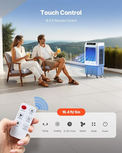 VEVOR Evaporative Air Cooler, 3100 CFM with 9 Gallon Water Tank Swamp Cooler, Portable Cooling Fan with Remote Control, 12H Timer, 4 Ice Boxes, Quiet Operation, 3 Wind Speeds for Outdoor Indoor Use