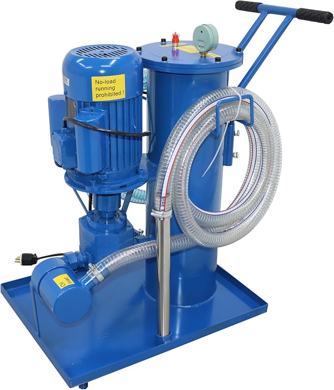 220V Filtering Machine Portable Hydraulic Oil Filter Cart Single Cylinder Mobile Oil Filtration Purification System 3um Fine Size with 78.74in/2m PVC Hose