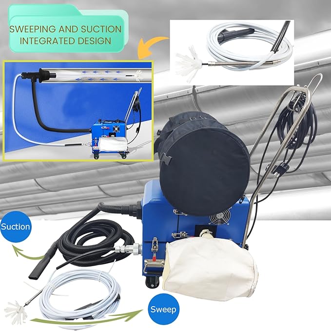TECHTONGDA Air Duct Cleaning Machine for Fresh Air Pipe Cleaning & Suction, Rotary Brush Duct Pipe Cleaner Machine with Transformer 110V/220V, Dust Blowing Function, Applicable Diameter 1.97"-7.87"