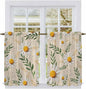 Spring Daisy Tier Curtains, Country Watercolor Flower Leaf Plant Light Filtering Kitchen Curtains, 2Pcs Rod Pocket Half Window Treatments Panels for Sink Cafe Cabinet Basement 27.5x45 Inches