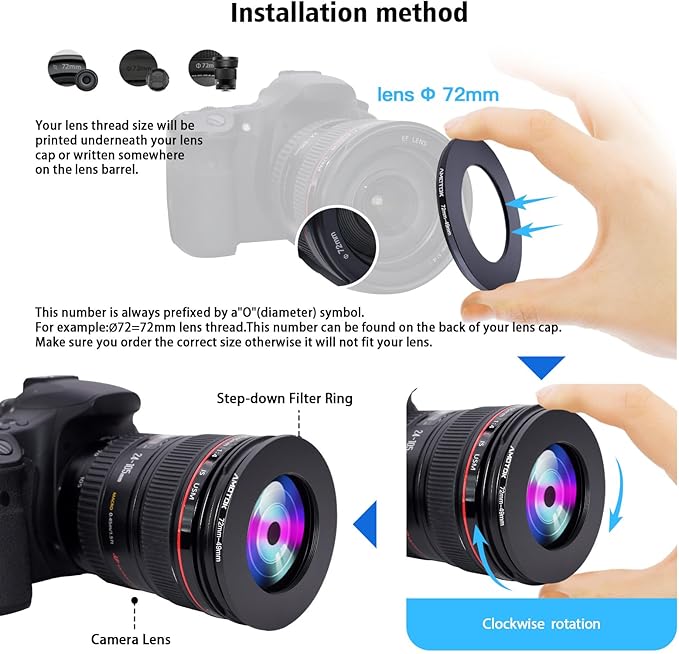 72mm Lens to 49mm Camera Lens Adapter,72mm-49mm Filter Step-Down Ring,Compatible All 49mm Filter Accessory.Made from CNC Machined