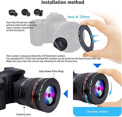 72mm Lens to 49mm Camera Lens Adapter,72mm-49mm Filter Step-Down Ring,Compatible All 49mm Filter Accessory.Made from CNC Machined