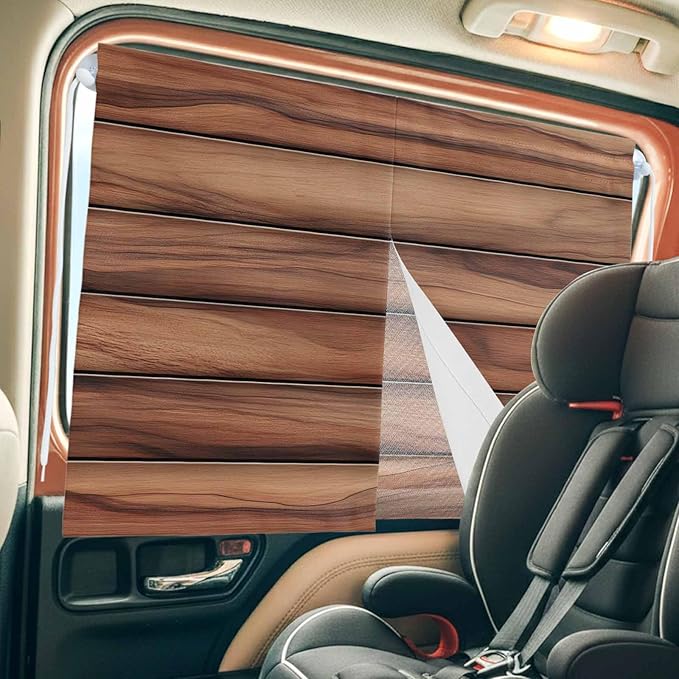 Western Barn Door Magnetic Double Layer Car Window Shades,Side Window Curtains for Blackout/Breathable Mesh View,Country Farmhouses Wooden Grain Brown Heat Protection Privacy Sun Shades 26x20in 1pcs