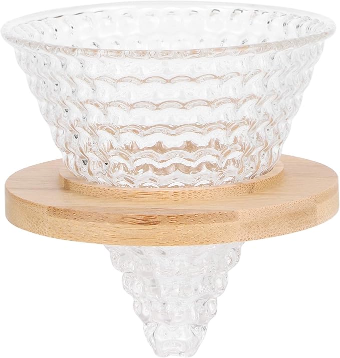 AUNMAS Glass Coffee Dripper Pour Over, Reusable Paperless Filter Funnel with Wood Base, Single Cup Coffee Maker Brewer Accessories (Transparent)