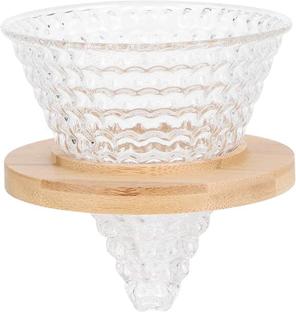 AUNMAS Glass Coffee Dripper Pour Over, Reusable Paperless Filter Funnel with Wood Base, Single Cup Coffee Maker Brewer Accessories (Transparent)