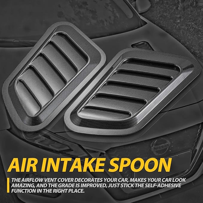 KaTur 1 Pair Universal Car ABS Decorative Air Flow Intake Scoop Turbo Bonnet Vent Cover Hood (Carbon Fiber)