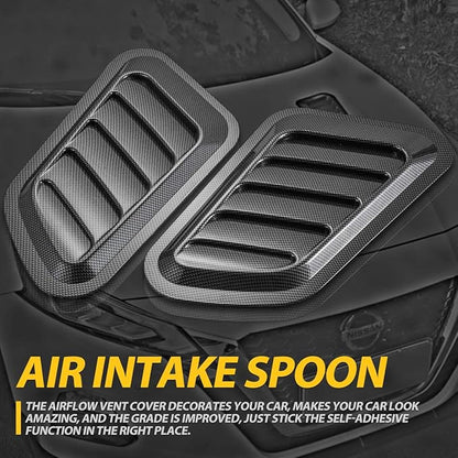 KaTur 1 Pair Universal Car ABS Decorative Air Flow Intake Scoop Turbo Bonnet Vent Cover Hood (Carbon Fiber)