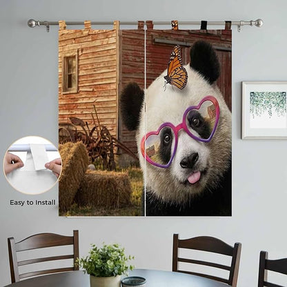 Farm Panda Living Room Curtains 84 Inch Length, Window Curtains Tab Top, Farmhouse Barn Funny Animals Butterfly Light Filtering Window Treatments Drapes 42"x84" 2 Panel