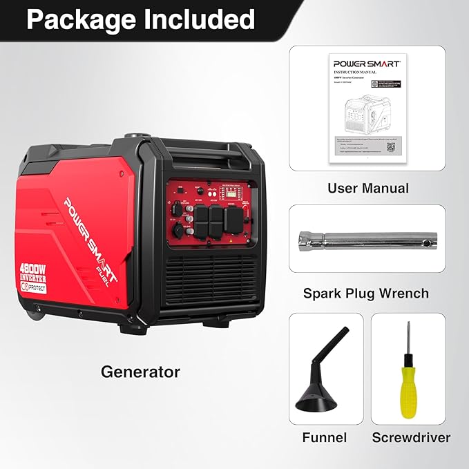 PowerSmart 4800-Watt Portable Inverter Generator with Wheels Handle Kit, CO Protect, Quiet, RV-Ready, Home use