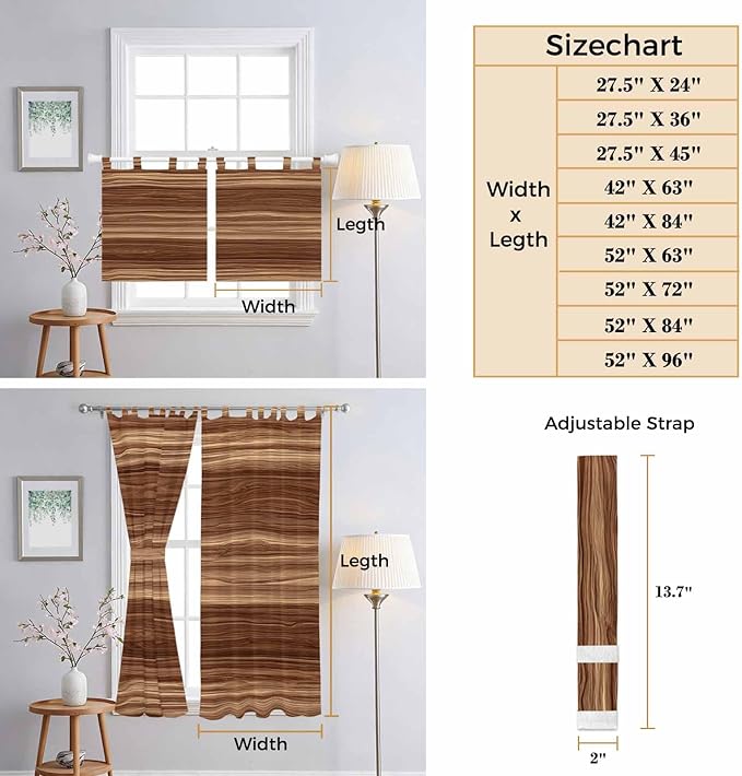 Brown Western Living Room Curtains 84 Inch Length, Window Curtains Tab Top, Vintage Farmhouse Wood Barn Door Light Filtering Window Treatments Drapes 42"x84" 2 Panel